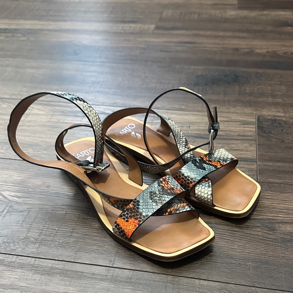 Sarto Blue & Orange Snakeprint Sandals